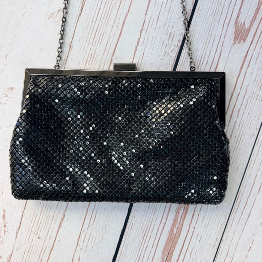 Jessica McClintock G. Sax Black Metal Mesh Clutch Bag with Chain Strap